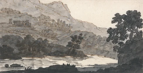 Rio e Montanha, com Ruínas